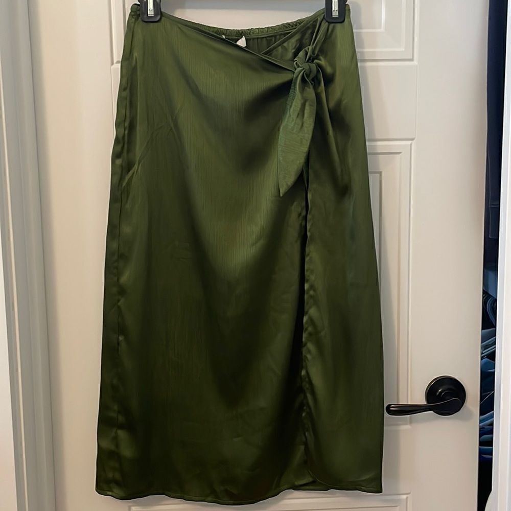 New Ro & De Green Wrap Midi Slip Skirt